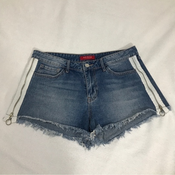 GUESS Cut Off Side Zippers Jean Shorts 90’s Size 28 - Picture 3 of 5